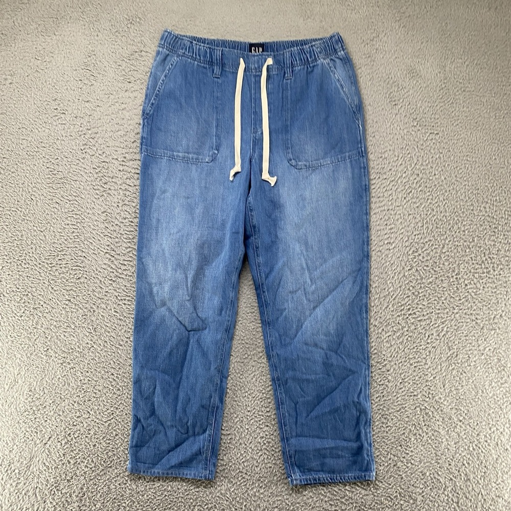 Gap Easy Jeans Womens Large Relaxed Fit Elastic Waist Ankle Straight Denim
